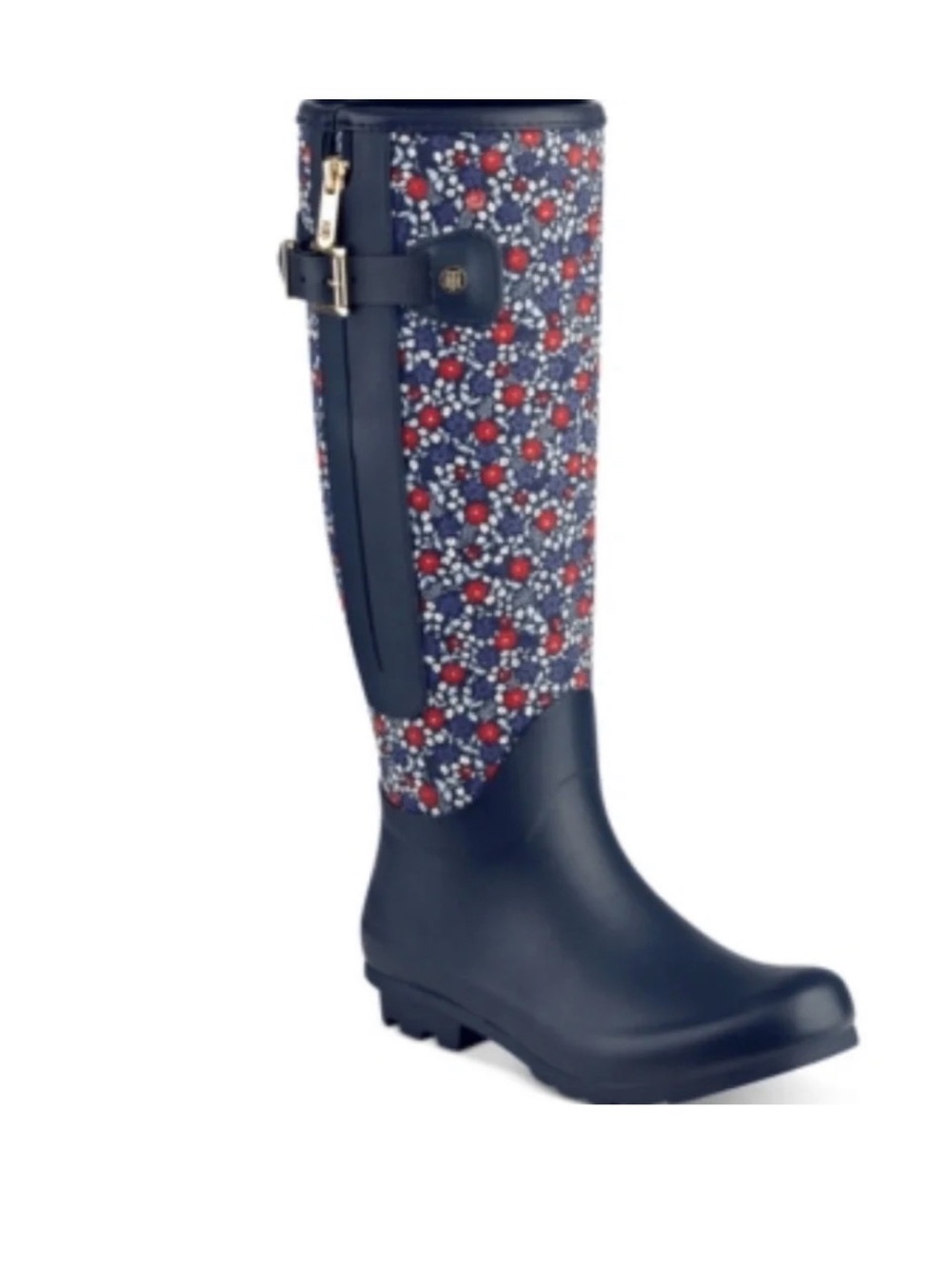 TOMMY HILFIGER MELA WOMEN'S RAIN BOOTS, Navy Floral Tall Rain and snow Boot